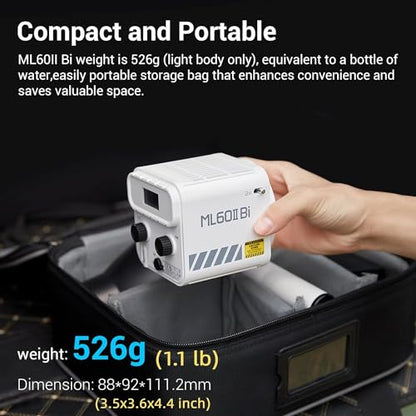 Godox ML60IIBi with Handheld Bracket, 70W Bi-Color LED Video Light, Handheld LED Light with Quiet Cooling Fan, Portable COB Continuous Output Lighting, 11 FX Effects 0-100% Brightness