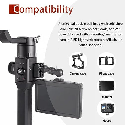 Mini Magic Arm Multi-Function Double Ball Head with Cold Shoe Mount and 1/4"-20 Screw for Monitor, LED Light, Microphone, Max Load up to 2kg/4.4lb
