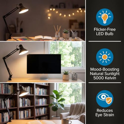 Bostitch Office VLF100 LED Swing Arm Desk Lamp with Clamp Mount, 36" Reach, Includes LED Bulb,Black - style: Clamp, Black