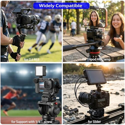 Quick Release Plate System, Aluminum Alloy Arca-Swiss Compatible Base and Top Plate with 1/4" & 3/8" Mounts for DSLR, Tripod, Gimbal, and Slider (11lbs Load Capacity)