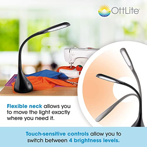 OttLite Creative Curves LED Desk Lamp, Black | Natural Daylight LEDs | 4 Brightness Settings | Adjustable Flexible Neck | 11.25 to 23.75 inches - color: Black