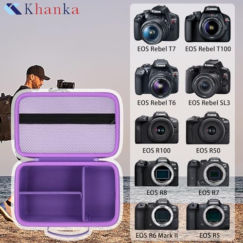 khanka Camera Case for Canon EOS Rebel R6 V/T7/T100/T6/R50/R100/R5/R7/R8/R6 Mark II/SL3 DSLR Camera,Travel Carrying Case for Canon EOS Rebel Camera and 18-55mm/18-45mm Lens(Purple Case Only) - color: Purple