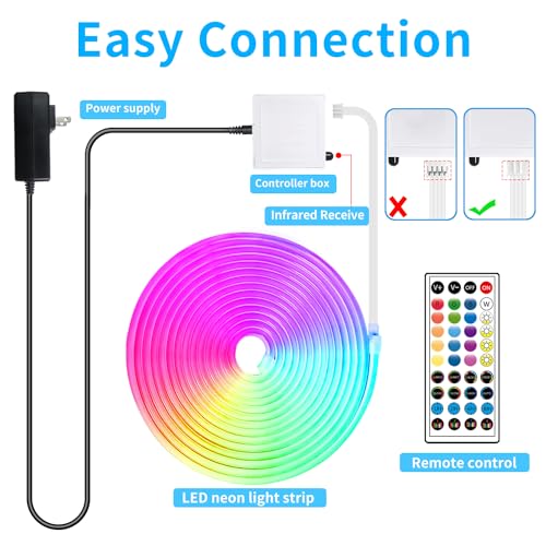 LED Neon Rope Lights 50FT,IP65 Waterproof LED Strip Lights,Music Sync LED Lights with Remote and APP Control, 24V RGB LED Rope Lights for Bedroom,Holiday Decoration（with Snap &Screws） - size: 50FT