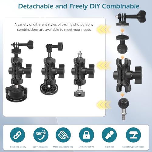 Camera Mount with 360°Dual Ball Head, Motorcycle Handlebar Mounting Bundle Kit for lnsta360 X5/X4/X3/ Gopr0//LED Light, 1/4"-20 & Tripod Adapter, Action Camera Mount Adapter for M8 Hole Base,75018 - style: M8 Action Camera Mount Kit