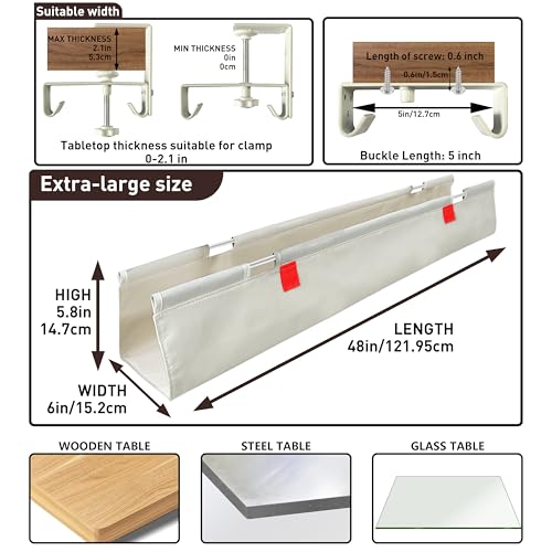 Under Desk Cable Management Tray – No Drill, 48" L x 6" W, Non-Scratch Silicone Clamps, 16 Cable Slots, Washable Honeycomb Base,Beige - color: Beige, size: Upgraded with Enhanced Features-48"L x 6.0"W