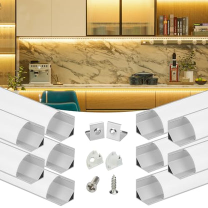 Muzata 10Pack 6.6FT/2M V Shape LED Channel Silver Aluminum LED Strip Diffuser Channel with Milky White Cover Frosted Corner Lighting Easy Installation V1SW WW 2M - size: 2M 10P