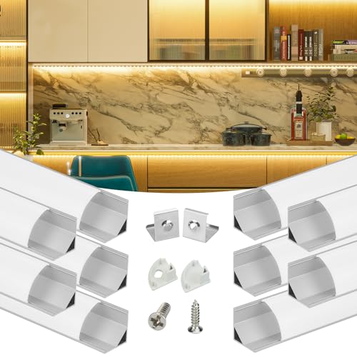 Muzata 10Pack 6.6FT/2M V Shape LED Channel Silver Aluminum LED Strip Diffuser Channel with Milky White Cover Frosted Corner Lighting Easy Installation V1SW WW 2M - size: 2M 10P