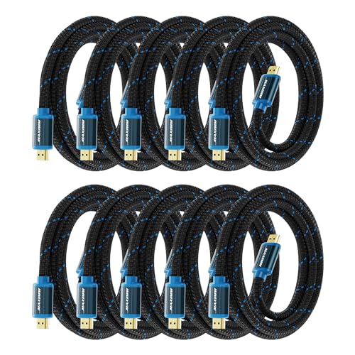 Maximm Hdmi Cable 4K 8 Ft, 10 Pack, Braided, 18Gbps, Hdmi 2.0, Gold-Plated - color: 10 Pack, size: 8 Feet