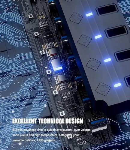 USB Hub for Laptop, SNLLMZI 7-Port USB 3.0 Hub Splitter with Individual On/Off Switches and Lights, 4ft/1.2m Long Cable Compatible for Laptop,PC Computer,Surface Pro,PS4/5,Flash Drive,Mobile HDD,etc.