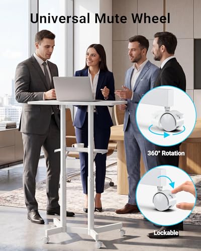 BONTEC Lecterns & Podiums Portable Mobile Standing Laptop Desk, Height Adjustable, Sit Stand, Home Office Classroom Pulpit Stand Up Desk Workstation, Rolling Table Laptop Cart with Storage Tray, White - color: White