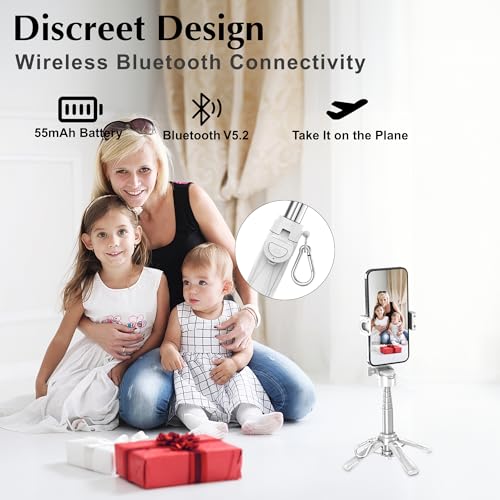 Mini Selfie Stick Tripod, 41.5cm Extendable Grip Phone Tripod with Detachable Remote Pocket Size, 4-in-1 Mini Phone Grip, 10m Wireless Shutter, Vlog Livestreaming Photography （White） - style: White