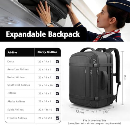 Ample Space Travel Backpack with LifetimeWarranty,Expandable Carry on Backpack with Cable Access Port,Fits 17.3"Laptop Notebook,Water Resistant Weekender Backpack Business Trips,Daily Travel,Black - color: Black, size: 17.3inch (19"x12.5"x8.5")