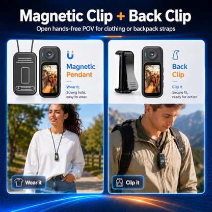 1080P Body Cam, Wearable Camera, POV Recorder, 32GB, Touchscreen | 2.5H wearable POV kit with 32GB, magnetic clip, back clip, touchscreen and WiFi App for travel, walks and vlogs - size: H9132G