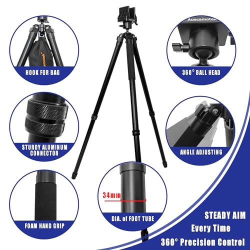 Aluminum Hunting Tripod Shooting Stick with 360° Ball Head and Phone Holder – Adjustable Height Shooting Rest Stand with Backpack Hook for Turkey, Deer, and Target Practice