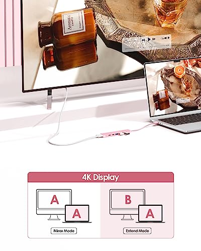 LENTION 6-in-1 USB C Hub, 4K@60Hz HDMI, 100W PD, 3 USB 3.0, USB-C Data | Ideal for Work & Study, Stable Driver 3.0 Certified, Compatible with macOS, iOS/iPadOS, Windows & ChromeOS (CE35p, Rose Gold) - color: Rose Gold