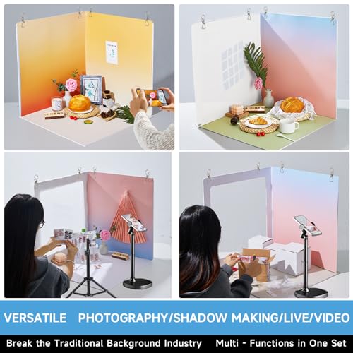 19x19 Inch Backdrop Board Kit, 2PCS Backgound Frame, 1PC Background Board, 6PCS Backdrop Paper, 6PCS Shadow Light Paper for Product, Food, Jewelery, Makeup Photography Shooting - size: 19x19inch