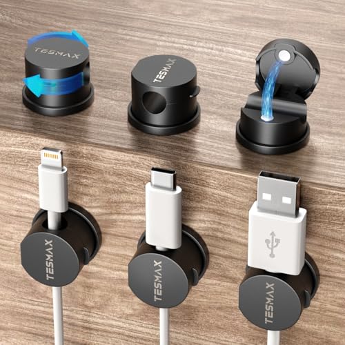 Magnetic Cord Holder 360°Rotation Cord Organizer, 6Pack Cable Clips [1s Lock] Adhesive Cable Management Desk Organizers and Accessories, Phone Charging Wire Holder for Nightstand,Car,Home Office - color: Black, size: 6 PACK