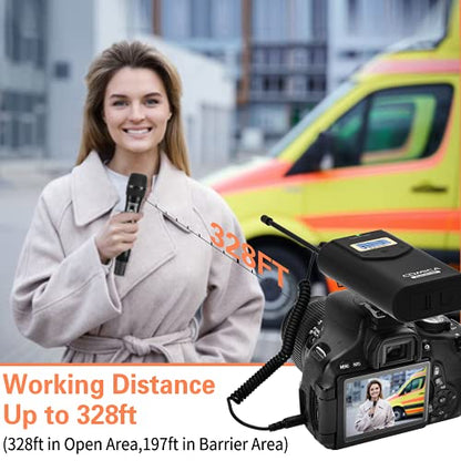 COMICA CVM-WM100 H UHF 48-Channel Professional Wireless Handheld Microphone System for Canon Nikon Sony Panasonic Fuji DSLR Camera, XLR Camcorder, Smartphone, Perfect for Video Recording/Interview