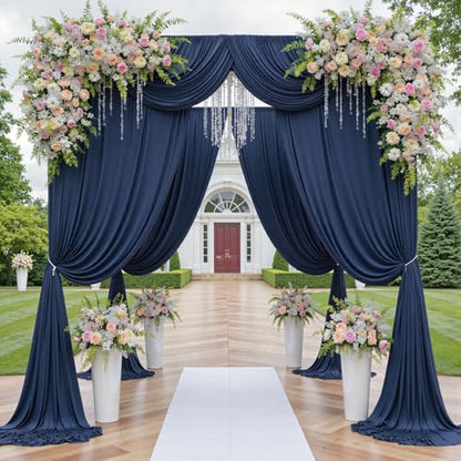 10ftx12ft Wrinkle Free Navy Blue Backdrop Curtain, 2 Panels 12FT Height Navy Blue Wedding Backdrop Drapes, Silky Polyester Back Drop Cloth for Birthday Photography Background Party Backdrop Draping - color: Navy Blue, size: (W)5ft x (H)12ft (2 Panel)