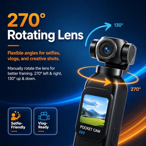 Vlogging Camera with 270° Rotating Lens, Pocket Camera with Audio & Video Recording,14-Hour Battery, Handheld POV Cameras with 32GB, Easy One-Button Recording for Travel,Daily Life - size: H9232G