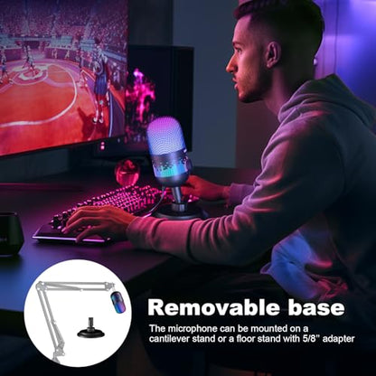 Aokeo USB Gaming Microphone, Condenser Microphone for PC/MAC/PS4/PS5/Phone-Cardioid Mic with RGB Lighting - color: AK-1