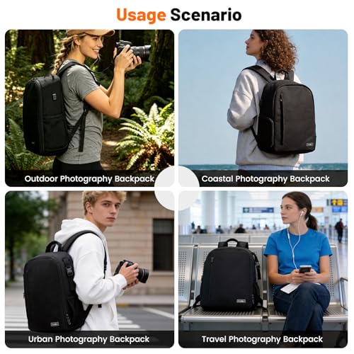 Cwatcun Professional Camera Backpack - Waterproof DSLR/SLR/Mirrorless Camera Case - Compatible with Sony, Canon, Nikon - Large Black - color: Black, size: 2.0 Large