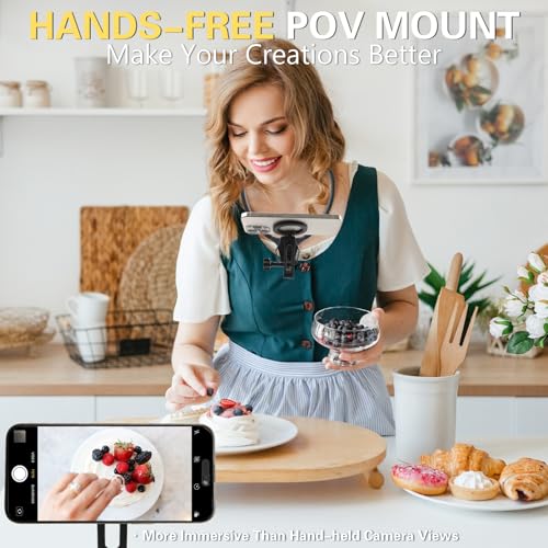 Beviliu Magnetic Neck Phone Holder for Recording, Hands Free POV/Vlog Neck Mount with Chest Strap, Video Filming for Cooking/Riding, Content Creator for iPhone 16 15 14 13 12 Android GoPro Insta360