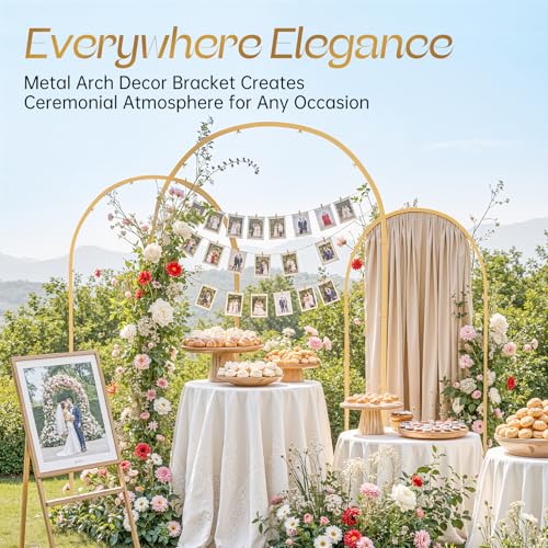 Set of 3 Metal Arch Backdrop Stand with Cover Set, (7.2FT, 6.6FT, 6FT Wedding Arch and Cover Set), Backdrop Arch for Party, Baby Shower, Birthday, and Graduation Ceremony - color: Yellow, size: 7.2ft+6.6ft+6ft