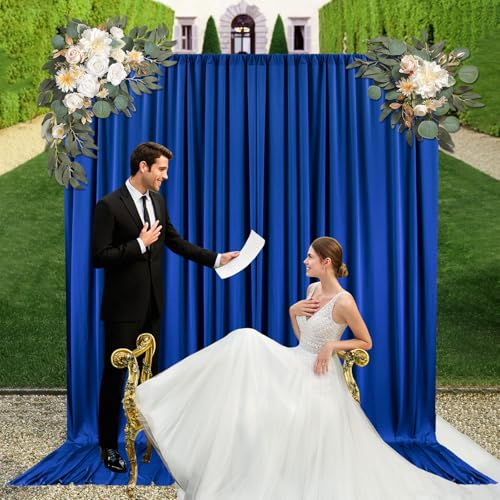 10ft x 10ft Blue Backdrop Curtains for Parties, Fabric Satin Background Curtain with Rod Pockets for Weddings, Birthday, Baby Shower, Photography, Graduation Party Backdrop Drapes, 2 Panels - color: Blue