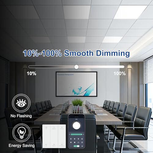 AIKVSXER 2x2 LED Flat Panel Light with Wireless Switch & App Control 6Pack | 50W 5500LM ,3000K-6500K,Night Light Mode,10-100% Dimmable,Recessed 2x2 LED Drop Ceiling Light for Office Home & Schools