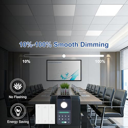 AIKVSXER 2x2 LED Flat Panel Light with Wireless Switch & App Control 6Pack | 50W 5500LM ,3000K-6500K,Night Light Mode,10-100% Dimmable,Recessed 2x2 LED Drop Ceiling Light for Office Home & Schools