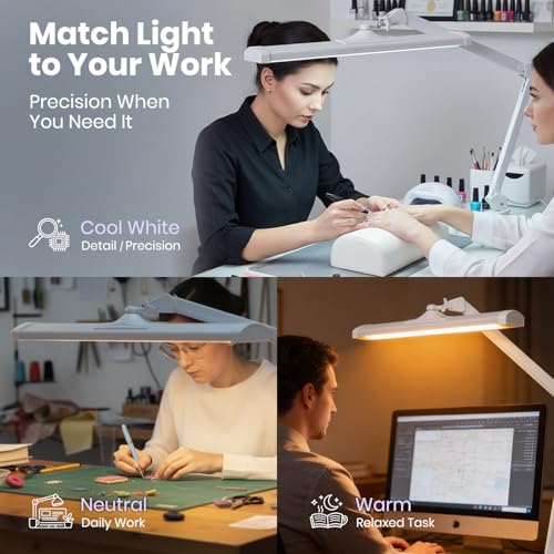 Neatfi 3,500 Lumens LED Desk Lamp with Base – 45W Dimmable | CCT - Adjustable Color Temperature | 3 Light Modes | 540 SMD LEDs | Reading, Craft, Workbench & Office (White-4, 26-Inch Wide Shade) - color: White-4