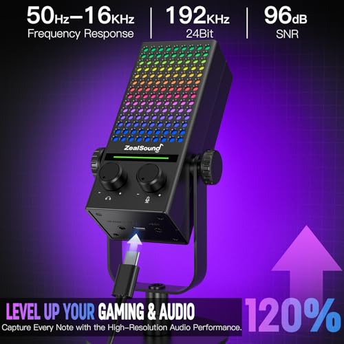 ZealSound USB Gaming Microphone for Xbox PC Mac iPhone & Android, Noise Reduction Mic with One-Tap Mute, Gain Control, Zero-Latency Monitoring & RGB Lighting, for YouTube TikTok Podcasting & Streaming - color: Black