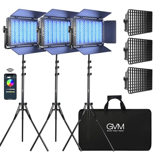GVM 1500D RGB LED Video Light with Softbox, 75W Video Lighting Kit with Bluetooth Control, 3 Packs Led Panel Light for Photography, YouTube Studio, Broadcasting, 18 Kinds Lighting Scene - size: 1500D3LKIT