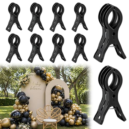 EMART 10 Pack Balloon Arch Clips Plastic Black Large Towel Clips 3.5 Inch Heavy Duty Spring Clamps for Backdrop Stand Balloon Arch Kit Birthday Decoration Crafts Woodworking Photography Studios - color: Black
