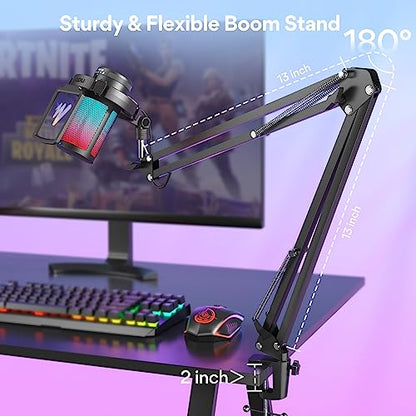 MAONO Gaming USB Microphone, Noise Cancellation Condenser mic with Mute, Gain, and Monitoring, Boom Arm for Streaming GamerWave DGM20S (Renewed)