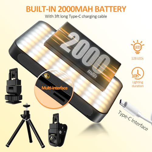 XINBAOHONG Selfie Light, Rechargeable Magnetic Clip Light for Video Conference | 128 LED Portable Light with Universal Compatibility (Phone/Android/Camera/iPad/Laptop) | Makeup, TikTok, Vlog Lighting