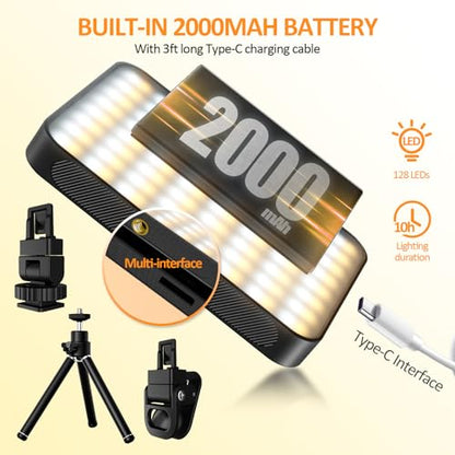 XINBAOHONG Selfie Light, Rechargeable Magnetic Clip Light for Video Conference | 128 LED Portable Light with Universal Compatibility (Phone/Android/Camera/iPad/Laptop) | Makeup, TikTok, Vlog Lighting