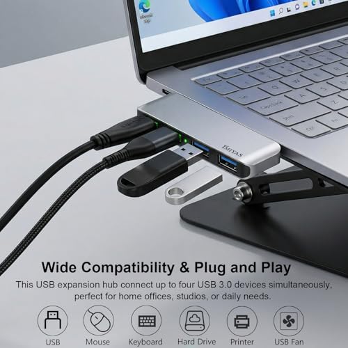 Left Side USB 3.0 Hub, 4-Port Cable-Free USB Splitter for Laptop, Direct-Plug Design, Compatible with MacBook, Laptops, Desktop, Surface, Flash Drive, HDD and USB More - color: Silvery(Left)