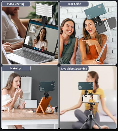 Selfie Camera Phone Light with Metal Hotshoe & Clip, 135 LED CRI 96+ 2500K-9900K 4000mAh RGB Video Light for iPhone, Cameras, Selfie, Video Conference, TikTok Live Streaming, Gifts for Women & Mom - size: 135 LED