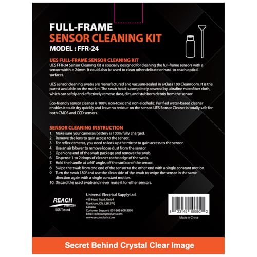 UES FFR24 Full Frame Camera Sensor Cleaning Kit: 14 x 24mm Sensor Cleaning Swabs and 15ml Sensor Cleaner Liquid Solution for Sony Nikon Canon Full-Frame DSLR & Mirrorless CMOS CCD - style: 14 Swabs + 15ml Cleaner