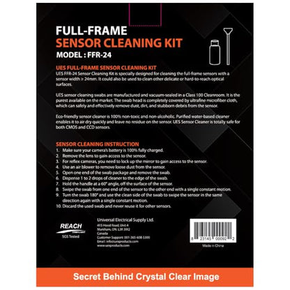 UES FFR24 Full Frame Camera Sensor Cleaning Kit: 14 x 24mm Sensor Cleaning Swabs and 15ml Sensor Cleaner Liquid Solution for Sony Nikon Canon Full-Frame DSLR & Mirrorless CMOS CCD - style: 14 Swabs + 15ml Cleaner
