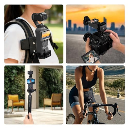 Expansion Adapter Frame Accessories Compatible with DJI Osmo Pocket 4/4Pro/3/Xtra Muse Aluminum Alloy Action Camera Protective Cage, Metal Bracket Mount with 1/4" Screw Holes/Gopro Adapter/Cold Shoe