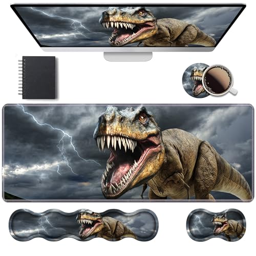Ergonomic Keyboard Wrist Rest & Mouse Pad Wrist Rest Set, Large XXL Gaming Desk Mat 31.5"x 11.8" with Memory Foam, Easy Typing Pain Relief for Office & Home, Dinosaur - color: Dinosaur