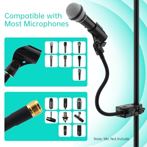 Gooseneck Mic Stand,Flexible Arm Desk Clamp for Streaming Podcast Studio | Heavy Duty Steel hold 1kg,Easy Adjust,Clamp fits desks/poles/shelves 15-49mm thick. mic clip+2 adapters.For mics up to 1.2"