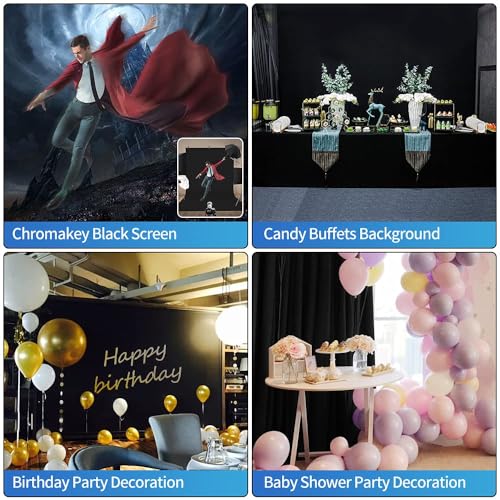 Hemmotop Black Photo Backdrop Background 10x8ft | Polyester, Large, Drapes Well, Rod Pocket for Easy Hanging, for Family Photos, Wedding, Birthday, Graduation Party, Video - color: Black