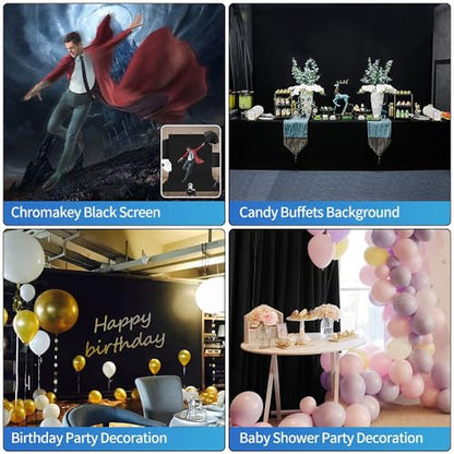 Hemmotop Black Photo Backdrop Background 10x8ft | Polyester, Large, Drapes Well, Rod Pocket for Easy Hanging, for Family Photos, Wedding, Birthday, Graduation Party, Video - color: Black