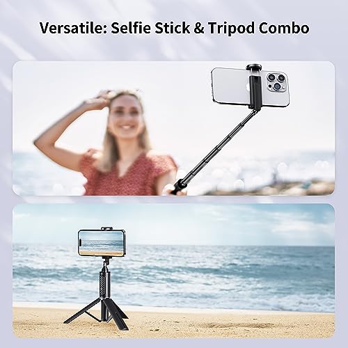 ATUMTEK Selfie Stick Tripod, 3-in-1 Extendable Aluminum Phone Tripod with Detachable Bluetooth Remote, Compatible with iPhone 17/16/15/14/13/12/11/11 Pro/XS Max/XR and Samsung Smartphones, Black - color: Black