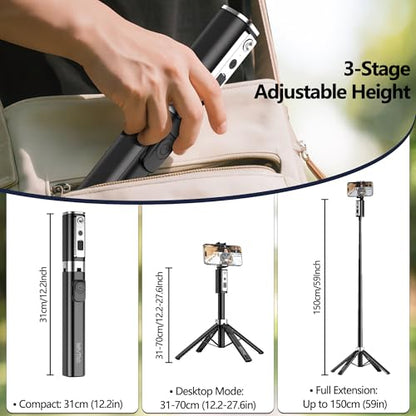 Auto Face Tracking Selfie Stick Tripod for iPhone, Minimalist 360° Rotating AI Tracking Tripod with Wireless Control, 60" Extended Phone Holder for Content Creation Vlogging, Live Streaming - style: basic