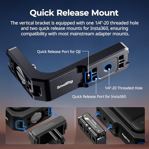 SMALLRIG Vertical-Horizontal Mount Support for Insta360 X5 / X4 Air / X4 / X3, Vertical Bracket Quick Release Mount with 1/4''-20 Thread - 5824 - style: Vertical Bracket